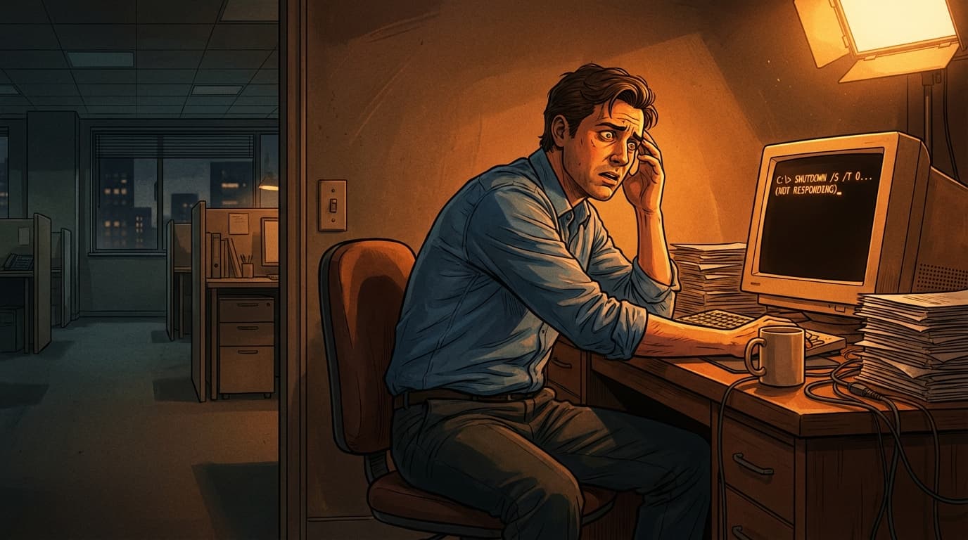 패치 후 PC가 안 꺼져서 퇴근 못할 때, 명령어 한 줄로 강제 종료하고 탈출하는 법