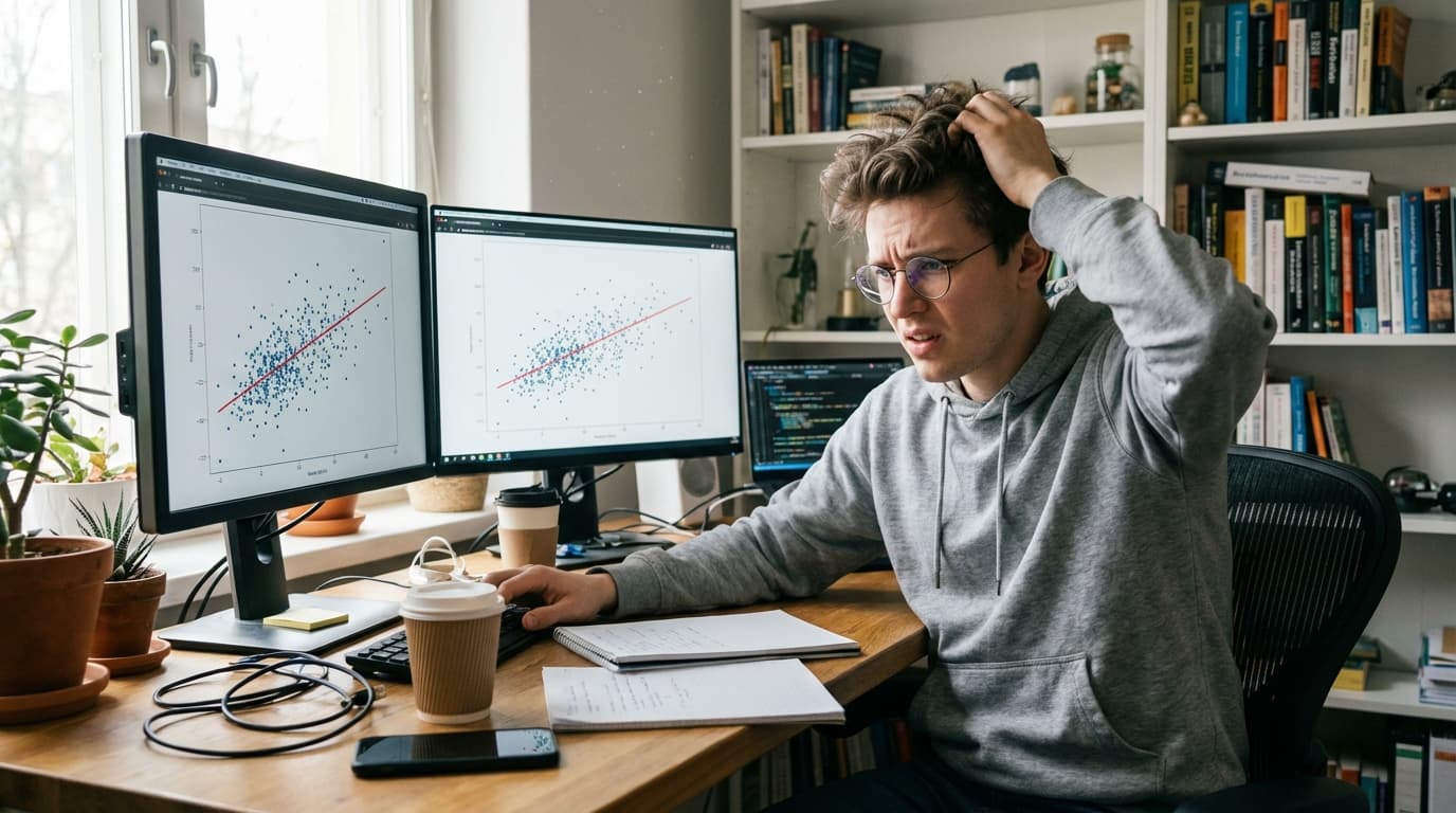 데이터가 뻔히 보이는데 왜 회귀선은 삐딱할까요? (개발자의 시각적 착각)